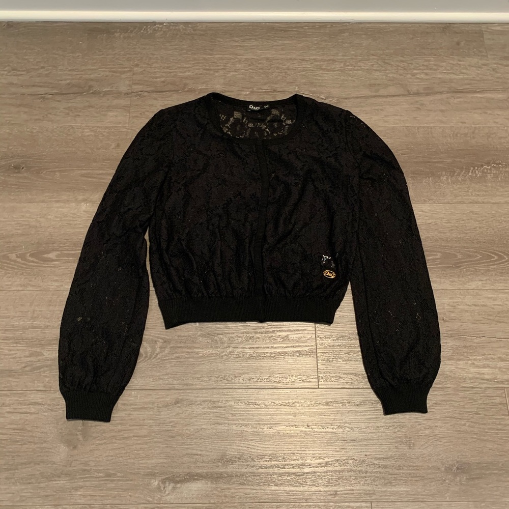 D&G black lace snap front cardigan
